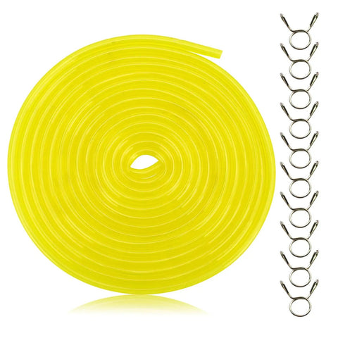 10 feet fuel line hose for small engines one quarter inch inside diameter to three eighths inch outside diameter includes ten hose clamps