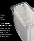 Fresh Herb Keeper For The Fridge With Flip And Slide Lid Acrylic Storage showing water level indicator for moisture control