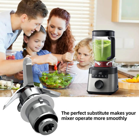 Beefed Up Blade Cutting Assembly Replacement For Gallon Blenders Part 502977 displayed with family in kitchen setting