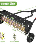 Tow Behind Spike Aerator 40 Inch Heavy Duty Rolling Lawn Aerator With 3D Star Tines And Weight Tray shown with dimensions