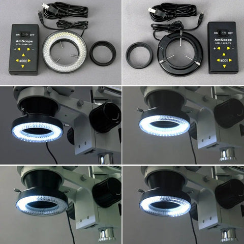 Trinocular Zoom Stereo Microscope 3.5X To 90X With Long Working Distance, 144 LED Four Zone Lighting System, Pillar Stand, 10X Super Widefield Eyepieces, Adjustable Interpupillary, Perfect For Circuit Boards And Dental Appliances.