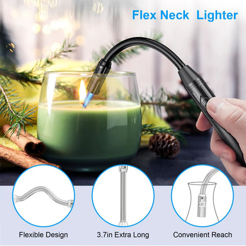 Refillable Butane Torch Lighter With Four And A Half Inch Flexible Neck lighting candle with windproof flame in background