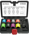 Flip Lug Nut Socket Set 1/2 Inch Thin Wall Impact Sockets for Fast Tire Changes, 8 sizes with non marring sleeves in case