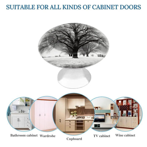 Black And White Tree Round Cabinet Knob Set 2 Pack Stainless Steel Dresser Drawer Pulls with tree design