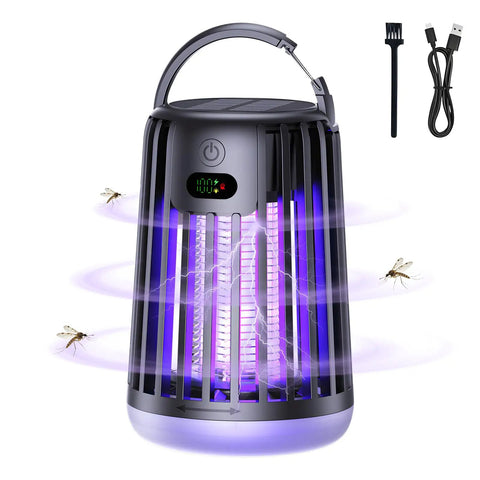 Rechargeable Solar Mosquito Zapper Lamp For Outdoor Use Portable Electric Bug Killer For Patio Garden And Camping Purple Light In Sleek Black