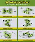 High Speed 4WD RC Car With Gesture Sensing Remote Dual Sided Driving 360 Degree Rotating Stunt Vehicle diagram showing movements
