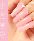All In One Rubber Base Gel For Nails 4 In 1 Base Coat Foundation Gel Nail Repair And Strengthener Nude Pink on nails