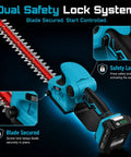 Cordless 20V Hedge Trimmer And Grass Shears Two In One With 12 Inch And 6 Inch Dual Action SK5 Blades safety lock system