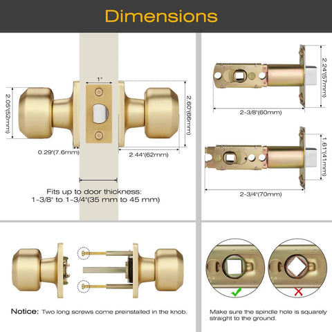 Six Piece Polished Chrome Privacy Door Levers Set dimensions and installation details