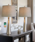 25.75 Inch Table Lamp Set Of 2 For Living Room And Bedroom, Touch Dimming 3 Way Lamps With USB Charging Port, Silver Fabric Shade.