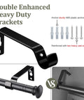Heavy Duty Curtain Rod Set For Windows 28 To 50 Inches Five Eighth Inch Diameter Matte Black With Brackets, shown with hardware