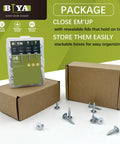 Heavy Duty White Wood Screws 120 Piece Bulk Kit Featuring Rugged Carbon Steel Frame with pack and screws on table