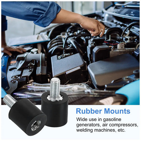 M3 Rubber Mounts 8 Pack 8x8mm Vibration Isolators With Lock Nuts For Cars Generators Air Compressors Industrial Equipment Shock Absorbers Heavy Duty Zinc Plated Flange Nuts Included, black rubber mount shown with car engine use