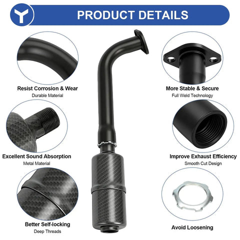Beefed Up Performance 212 Exhaust Header Pipe Muffler Silencer Kit For Predator 212 196cc 224cc Engines And Coleman CT200U EX CT200U BT200X KT196 Baja Warrior MB200 Axis M200 Go Kart Parts; features and components.