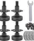 4 Pack Adjustable Leveling Feet For Cabinets And Tables, Three Eighths Inch 16 Thread, Heavy Duty Metal Levelers That Stop Wobble