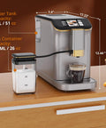 Automatic Espresso Coffee Machine With Milk Frother And 20 Bar Pressure Features 15 Grind Steps As An 8 In 1 Brewer with TFT screen on kitchen counter.