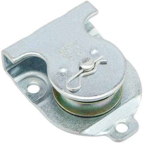 One And One Half Inch Ceiling Or Wall Mount Single Pulley, Zinc Plated Anti Rust Pulley For Three Eighths Wire Rope, Silver Finish, heavy-duty mount