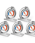 5 Pack Refrigerator Thermometers With 2 Inch Dial, Stainless Steel, Mechanical No Battery Readout, Hanging Or Standing Mount, Perfect For Fridge And Cooler, -20 To 80 F And -30 To 30 C With Red Indicator, Quick Clear Temperature Check on stands