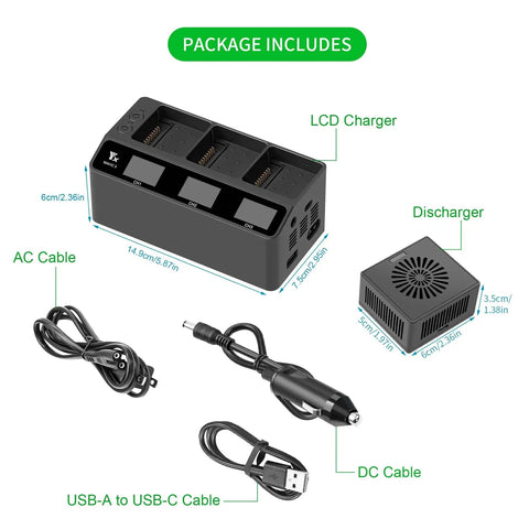 Package contents of 230W LCD Multifunction Battery Charger for DJI Mavic 3 Pro Cine Classic Enterprise Drones.