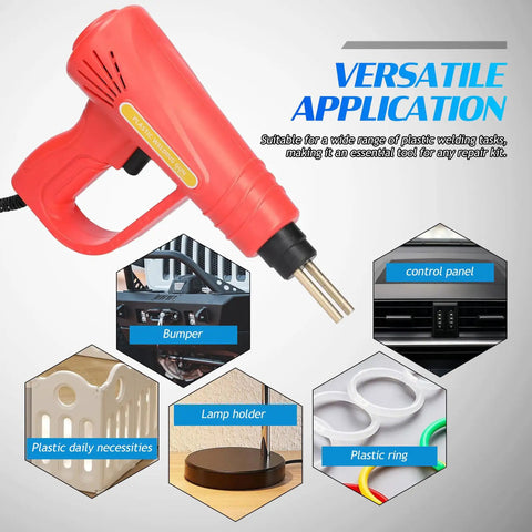 Minkissy Portable Plastic Welding Kit With 70W Handheld Tool for car bumper repair and auto trim fixes, showcasing versatile applications.
