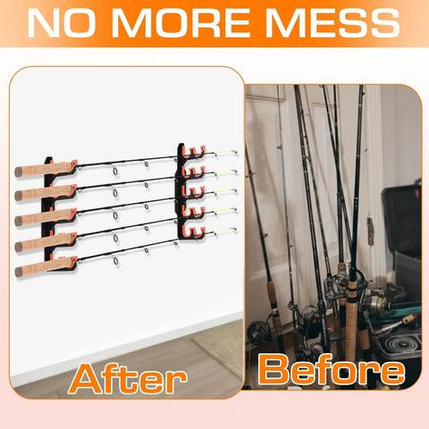 Dual Row Garage Fishing Rod Holder Rack For Wall Or Ceiling Mounts With Soft Protective Pads 2 Pack Holds Up To 10 Rods