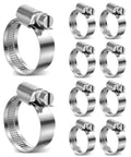 Beefy Heavy Duty Stainless Steel Hose Clamps Set 1 To 2 Inch Adjustable Worm Gear Self Locking Nut Duct Clamp Kit For Automotive Radiator And Fuel Line Built To Last All Purpose Repair Pack 10 Pack showing ten clamps
