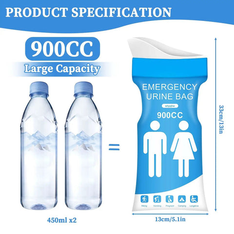 12 Pack Disposable Urine Bags 900ml For Travel Unisex Portable Emergency Pee Bags With Leakproof Seal size comparison
