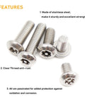 Close-up of 50 Piece M4 Torx Security Screws Set With T20 Wrench, Tamper Proof, Stainless Steel 304, showing button head design.