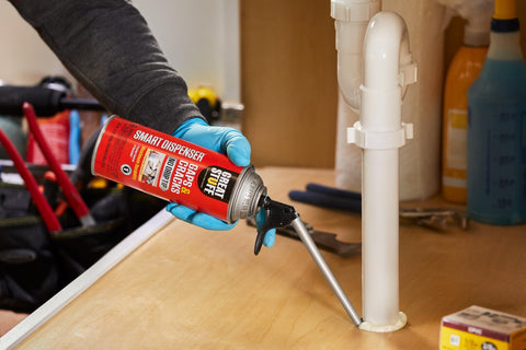 Smart Dispenser Gap And Crack Foam Sealant Cream 12 Ounce for drafts and leaks applied under sink pipe