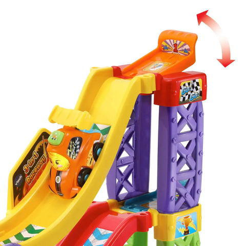 Go Smart Wheels 3 In 1 Launch Raceway Build track with SmartPoint car on yellow and purple ramp