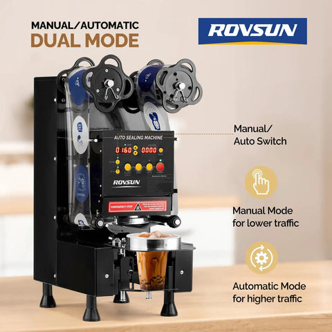 Fully Automatic Pro Cup Sealer Machine For Bubble Tea And Coffee Beverages Seals 500 To 650 Cups Per Hour 88 89 90 95 Mm Compatible LCD