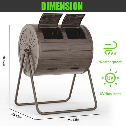 Dual Chamber 37.6 Gallon Outdoor Compost Bin With 360 Degree Rotating Drum, UV Resistant Weatherproof Tumbler for kitchen yard