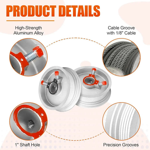 Heavy Duty 8 Ft 6 In Garage Door Cables For 7 Ft Doors, Torsion Spring Replacement Drums, showing aluminum alloy and cable groove