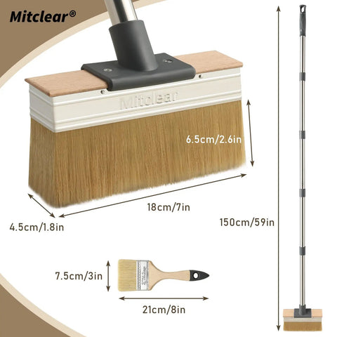 Long Handle Deck Stain Brush Applicator With 7 Inch Wide Brush For Stains Paints And Sealer On Outdoor Wood Deck Fence Patio Wall And Furniture Telescopic 59 Inch Reach Heavy Duty Build showing dimensions and design