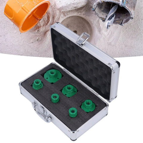 Premium 6-Piece Diamond Hole Saw Drill Bit Kit With M14 Thread For Glass Tile Marble Granite And Ceramic Dry Drilling Cutting Tools 20Mm To 68Mm Size Range, green bits in case