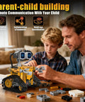 Robot Building Kit 5 In 1 STEM Toys With Remote And App Control For Kids 373 Pieces Featuring 16 LED Expressions, Awesome Christmas And Birthday Gift For Teens Boys And Girls, Hands On Tech Fun. Father and son building robot at a table