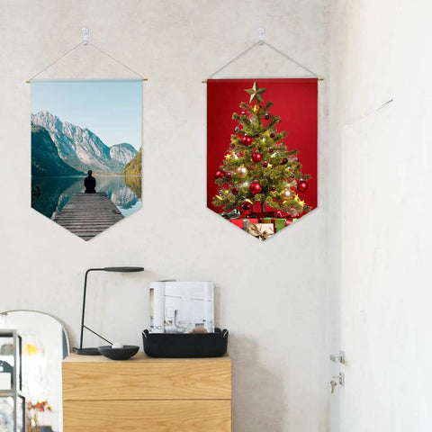 DIY Sublimation Blank Banner Set For Wall Display Waterproof Canvas Banners with scenic landscape and Christmas tree designs