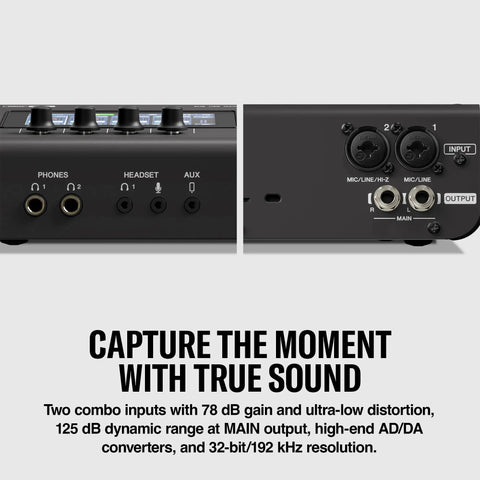 Back panel of USB-C Audio Interface With 4 In 2 Out, 32-Bit 192 kHz Support showing inputs and outputs.