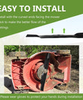 Beefy High Lift Lawn Mower Blade For 42 Inch Deck Fits D105 D110 LT160 LA135 Z225 And More Heavy Duty Replacement Replaces AM141034 AM141032 AM154062 AM137327 AM154061 2 Pack - Installed underside view of mower with blade