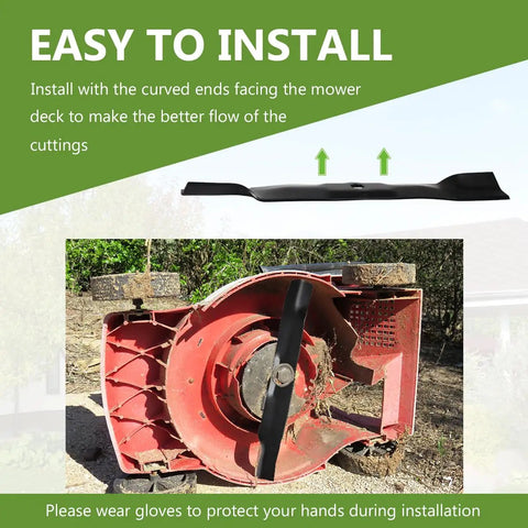 Beefy High Lift Lawn Mower Blade For 42 Inch Deck Fits D105 D110 LT160 LA135 Z225 And More Heavy Duty Replacement Replaces AM141034 AM141032 AM154062 AM137327 AM154061 2 Pack - Installed underside view of mower with blade