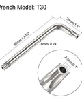 Top Tier M6x20mm Torx Security Pan Head Screws Paired With T30 L Wrenches Forged From 304 Stainless Steel, T30 wrench dimensions and design.