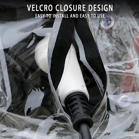 Hella Rugged Outdoor Ev Charger Cover For Electric Vehicles offering secure magnetic Velcro closure protecting charging plug from elements.