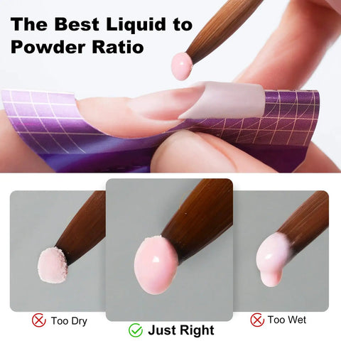 Best liquid to powder ratio example for Three Color Acrylic Nail Powder Starter Kit With Electric Nail Drill And UV Light Pro Tools.