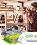 3 Inch Cross Slide Drill Press Vise 2 Way XY Compound Benchtop Vise in workshop with woodworker in background