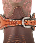 Tooled Edge Spur Straps For Ladies With White Accent Stitching Adjustable Leather Straps With Stainless Steel Buckle