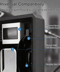 Heavy Duty Outdoor EV Charger Enclosure With Pedestal Stand showing internal features like cable hanger and storage area.