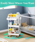 Three Tier Rolling Cart With Removable Drawer And Lockable Wheels For Bathroom Kitchen Office Craft Makeup And Baby Essentials White Space Saver Great For Small Spaces And Daily Use beside nursery crib