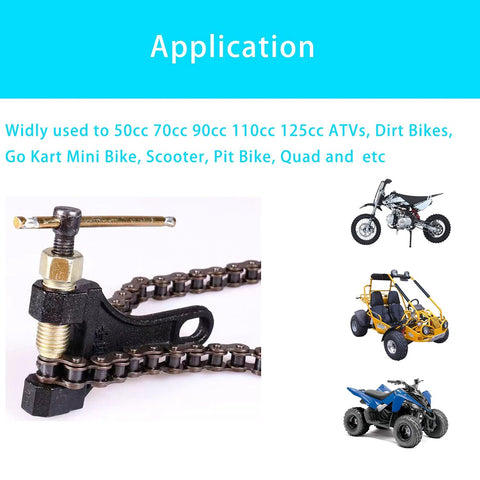 LUPING chain breaker tool for 420-530 roller chain; molybdenum steel, single strand, adjustable; shown with bikes.
