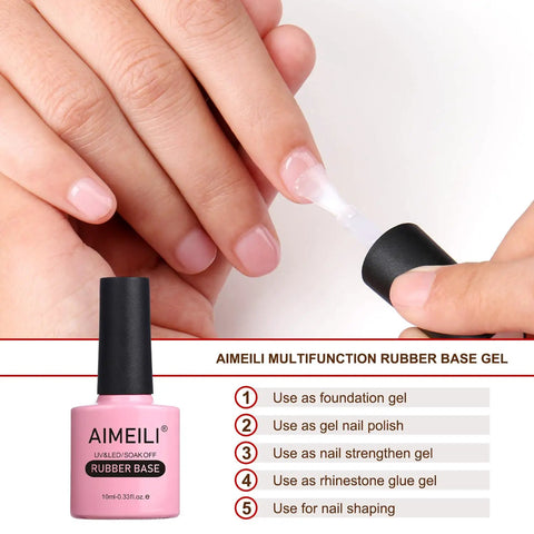 Applying HEMA Free All In One Rubber Base Gel And No Wipe Top Coat Kit Set Soak Off UV LED Clear Gel Nail Polish 10ml on nails