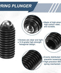 5 Pack M12 x 25mm Screw Thread Ball Plungers With Hex Socket, Pro Grade, Heavy Duty High Carbon Steel Spring Ball Plungers For Lubrication And Pneumatic Tools, Black Finish, 6mm Ball, 30-80N Load black steel spring plunger close-up